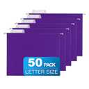 50 Packs Hanging File Folders with 1/5-cut Tab,Letter Size File Folders Purple for Filing Cabinet,Ideal Office,School Classroom Supplies