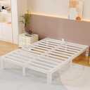 10 Inch White Full Size Bed Frame, Metal Bed Frame Full with Baffles, Heavy Duty Steel Platform Support, No Box Spring Needed, Storage Space, Reserved Holes, Round Corner Design, Noiseless