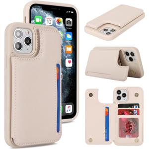 iCoverCase Compatible with iPhone 13 Pro Case with Card Holder, Wallet Phone Case for Women Men RFID Blocking PU Leather Protective Case 6.1 Inch (Beige)