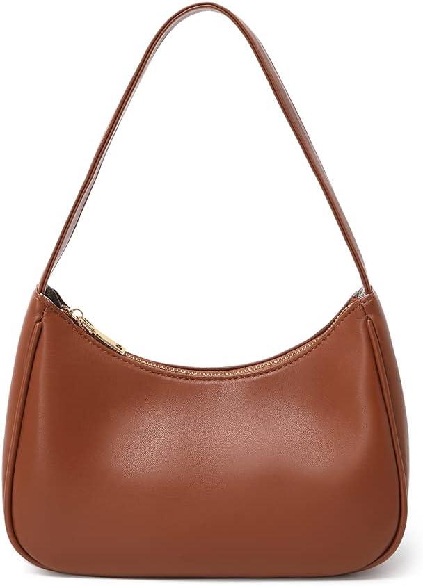 Shoulder Bags for Women, Cute Hobo Tote Handbag Mini Clutch Purse with Zipper Closure (Large, Brown)