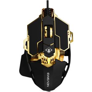EWEADN G5 Wired Gaming Mouse, Ergonomic RGB Computer Mouse, 12800 Adjustable DPI, 9 Programmable Macro Buttons with Rapid Fire Key Compatible for PC/Laptop/Windows- Black&Gold