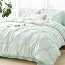 CozyLux Queen Comforter Set Mint Green, 7 Pieces Pintuck Bed in A Bag, Premium Light Green Comforter Queen Size, Pinch Pleat Bedding Sets with Comforter, Flat Sheet, Fitted Sheet, Pillowcases & Shams