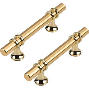 Haliwu 10 Pack Gold Cabinet Handles, Brushed Brass Pulls Kitchen Barrel Champagne Gold Pull Hardware, 3 inch Hole to Hole Center