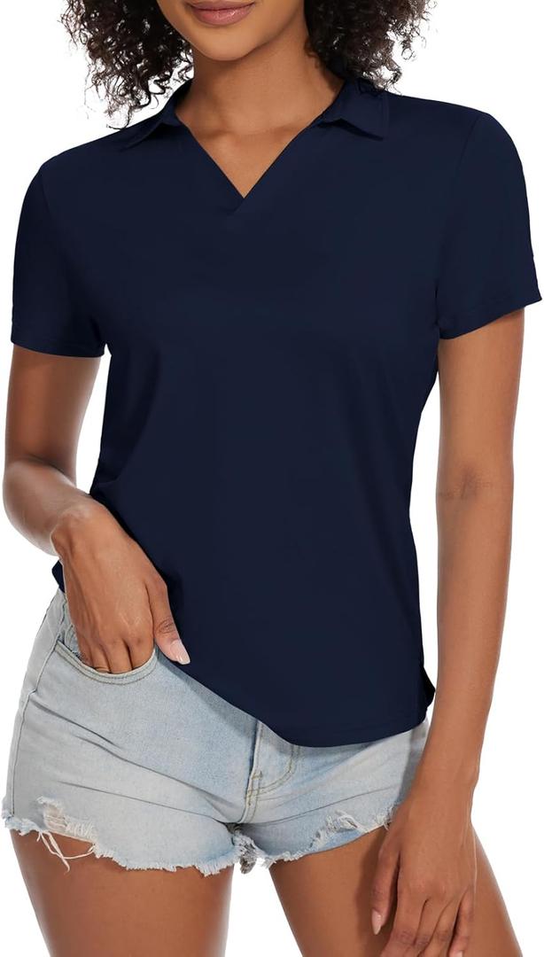 yuyangdpb Women's Golf Polo Shirts Short Sleeve Quick Dry UPF 50+ Sun Protection V Neck Tennis Shirt (X-Large)
