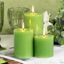 KONNI Green Pillar Candles Set of 3, 3"x 6" Unscented Pillar Candles Bulk, 56 Hours Long Burning Candles, Smokeless&Dripless Large Round Candle for Wedding, Home Decoration, Parties, Spas, Dinner