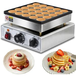 Mini Pancake Maker, 25-Cup Commercial Dutch Pancake Machine, 950W Non-Stick Electric Poffertjes Maker with Temp & Timer for Restaurant, Food Truck, Breakfast Shop