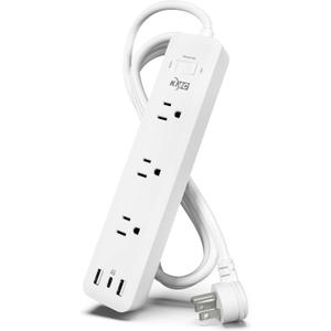 KMC USB-C PD Surge Protector 3-Outlet Power Strip, 30W Power Delivery USB-C Port, 2 USB-A Ports, 980J Surge Protection, 6-Foot Extension Cord, White