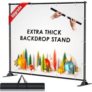 AKTOP 4x7-8x10 FT Extra Thick Backdrop Banner Stand, Heavy Duty Adjustable Step and Repeat Stand for Parties & Photography, Portable Trade Show Photo Booth Background with Carrying Bag, 10'x8'