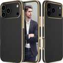 LOHASIC for iPhone 17 Pro Leather Case, Business Vegan Leather Classic Anti-Scratch Cover Protective Men Women Cases for iPhone 17 Pro 2025, Black Gold