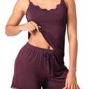 BAMBOO COOL Women's Pajama Sets Lace Trim PJ Set with Shorts Sexy Ruffles Sleepwear for Women, L