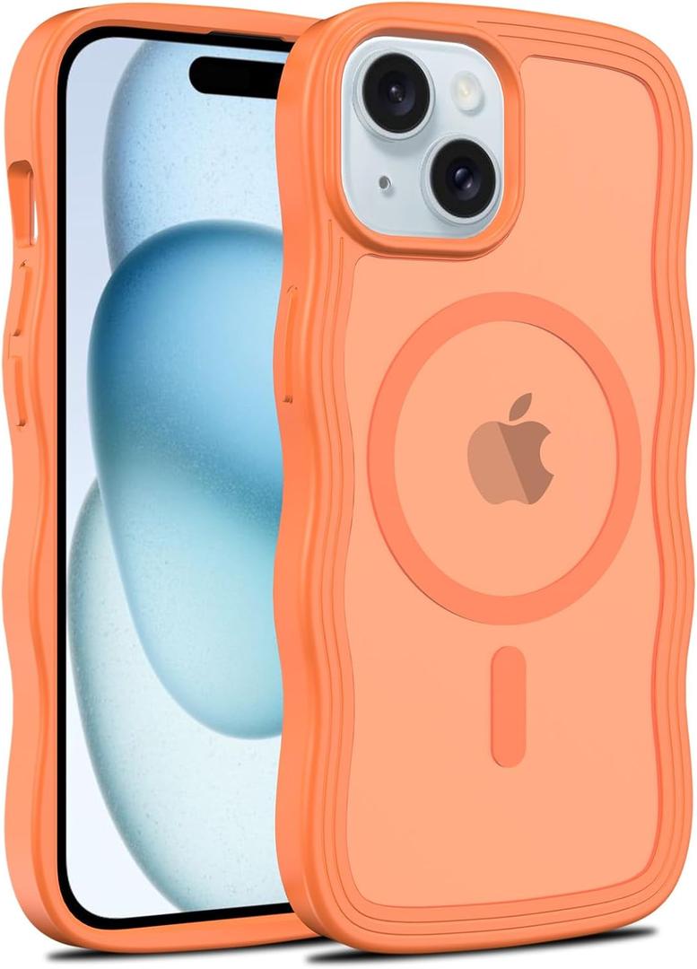 Magnetic for iPhone 15 Case, [Compatible with MagSafe] [Military Grade Drop Protection] Translucent Matte Shockproof Anti-Scratch Phone Cover (Orange)