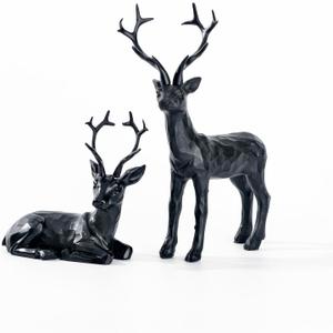 DN DECONATION 2PCS Black Reindeer Figurine Decoration, Small Christmas Resin Deer Statue Sculptures, Simple Black Deer Set for Indoor Home Decor Tabletop Offices Bedroom Living Room Shelf, Gifts