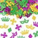 Estivaux 200 Pieces Mardi Gras Confetti for Table Decorations, Fat Tuesday Confetti Decorations Glitter Green Purple Paper Confetti Eyeglass Crown Table Confettis for Mardi Gras Party Favors