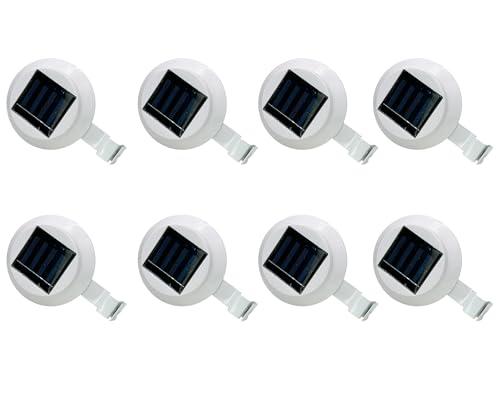 YXFV 8 Pack White Solar Powered Gutter Lights, Outdoor Waterproof Solar LED Gutter & Fence Lights with Clip for No Drilling Installation on Railings, Deck, Wall, Garden, Path, Patio(Without Battery)