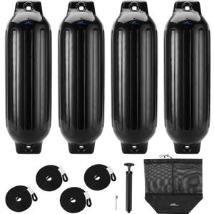 Affordura Boat Fender 4 Pack Boat Bumpers Fenders with 4 Ropes, Boat Bumpers for Pontoon Boat Fenders Inflatable (8.5 inch, Black)
