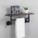 Industrial Pipe Shelf Bathroom Shelves Wall Mounted,19.6in Rustic Wood Shelf with Towel Bar,1 Tier Farmhouse Towel Rack Over Toilet,Pipe Shelving Floating Shelves Towel Holder,Retro Black