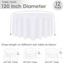 12 Pack Round Tablecloth 120 Inch Cloth White Tablecloth for Round Tables, Washable Polyester Table Cloth Stain and Wrinkle Resistant Decorative Table Cover for Wedding Party Dining Banquet