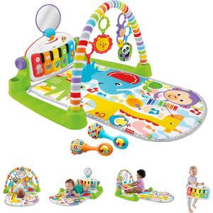 Fisher-Price Baby Playmat Deluxe Kick & Play Piano Gym for Learning & 2 Maracas Soft Rattles for Newborn to Toddler Play Ages 0+ Months (Green)