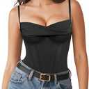 Popilush Corset Bodysuit for Women Tummy Control Shapewear Bodysuits Cowl Neck Going Out Tops Concert Outfits L