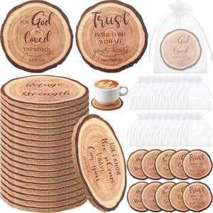 50 Sets 4" Christian Bulk Coasters with Bible Verses Christian Cork Coasters Set Mother's Day Party Favor for Adult Home Indoor Pastor Teacher Family Sunday Church Present