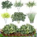 24Pcs Artificial Outdoor Plants UV Resistant Fake Plastic Greenery Boxwood Eucalyptus Spring Onion Grass for Outside Yard Front Porch Patio Window Box Planter Hanging Basket Decor (Grey Green)