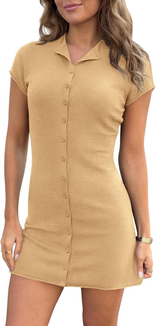 Saodimallsu Womens Button Down Mini Dress Summer Sleeveless Bodycon Casual Knit Short Cardigan Sweater Dresses (S)