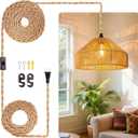 Hanging Lamps Rattan Pendant Light Hanging Lights 16.4ft Plug in Cord Pendant Light Fixture Plug Into Wall Outlet Pendant Lighting with On Off Switch for Bedroom Living (Mongolian Yurt)