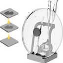 NiHome Upgraded Pot Lid and Spoon Rest with Diatomite Absorbent Tray & Silicone Anti-Slip Pad  Sturdy Metal Frame, Multifunctional Ladle Holder for Kitchen Countertop, 3.9"x3.9"x6" (Gray)