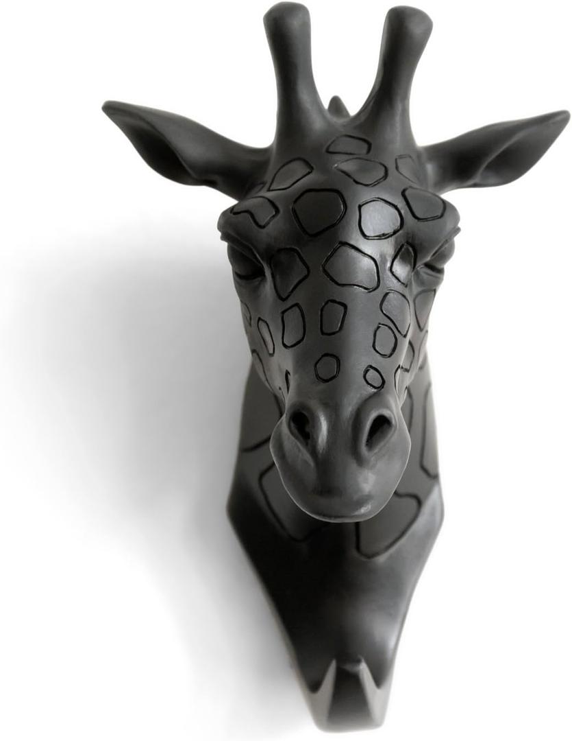 Giraffe Head Single Wall Hook/Hanger Animal Shaped Coat Hat Hook Heavy Duty, Rustic Decorative Gift, Black