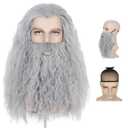 M MISS U HAIR Long Gray Wizard Beard And Wig Halloween Funny Wigs For Men Long Grey Beard Wig for Adults Costume