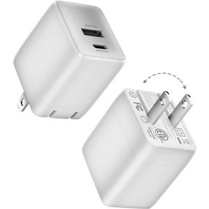 USB C Fast Charging Charger, 30W Dual-Port GaN Nano Charger with Foldable Plug for iPhone 16/15 Series, iPad, Galaxy S24 Ultra and More Series, (White, 2 Pack)