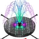 SZMP 3.5W Glass Solar Fountain with Swivel-Out Fixed Rods, Solar Bird Bath Fountains with LED Lights and 2000mAh Battery, 7 Nozzles, Outdoor Solar Water Fountain Pump for Garden, Pool, Pond (Black)