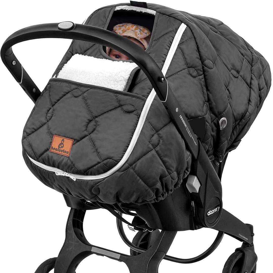 Winter Carseat Cover for Baby,Waterproof Baby Car Seat Cover Compatible with Doona Car Seat and StrollerWinter Infant Carseat Canopy, Keeps Babies Warm and Cozy (Black)