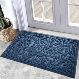 Bulijojo Front Door Mat Entrance, Durable Heavy Duty Welcome Mat, Thick Absorbent Natural Rubber Non Slip Mat, Sturdy Entryway Blue 17"x30" (1'5" x 2'6" (Leaf))