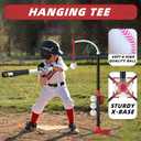 3-in-1 T Ball Set - Adjustable Height, Hanging Tee Ball Set with Automatic Pitching Machine/6 Balls/Retractable Bat, TBall Stand Suit for Outdoor, Sport Toys Gifts for Kids Boys Age 3+