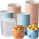 Qinyoung 24 Pcs 8 oz Paw Print Ice Cream Cups Bulk with Lids Pup Cups for Dogs Disposable Dog Bowls for Ice Cream Snack Dessert Food Drink Baby Shower Birthday Party Supplies(Blue and Orange Red)