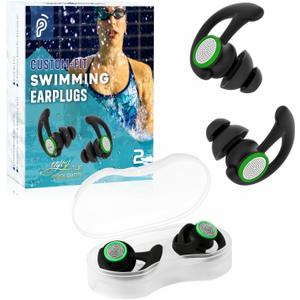 Hearprotek 2 Pairs Ear Plugs for Swimming Adults, Reusable Custom-fit Swim Water earplugs Men Women for Swimmers Shower Pool Bath Surfing Kayaking Canoeing(Black)