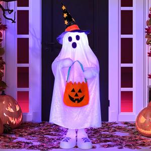 Halloween Decorations Outdoor Ghost Decor Light-Up Color-Changing Spooky Ghost Porch Decorations Trick or Treater with Candy Pocket Ghost Halloween Decor Indoor 1PACK 38" H