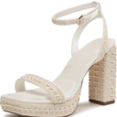 Goolita Womens Open Toe Pearl Platform Heels For Women Chunky Buckle Ankle Strap Wedding Heeled Sandals Dress Evening Bride Bridal Shoes
37