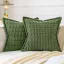 MIULEE Moss Green Corduroy Decorative Throw Pillow Covers Pack of 2 Soft Striped Pillows Pillowcases with Broad Edge Modern Boho Home Decor for Couch Sofa Bed 18x18 Inch