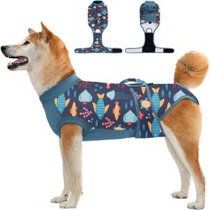 Recovery Suit for Dogs Cats,Female Male Dog Onesie for Spay Neuter,Substitute E-Collar & Cone,Anti-Licking Breathable Onesie for Dogs Cats (Fish,L)