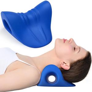 RESTCLOUD Neck and Shoulder Relaxer, Cervical Traction Device for TMJ Pain Relief and Cervical Spine Alignment, Chiropractic Pillow Neck Stretcher (O-shape Navy Blue 8.6 X 8.3 X 5 Inch)