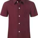 Spring&Gege Boys' Short Sleeve Dress Shirts Formal Uniform Poplin Solid (12, Wine Red)