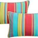 Enipate Outdoor Lumbar Pillows with Inserts, Water Resistant 12 x 20 Inch Striped Toss Pillows for Patio Furniture Decor, Pack of 2