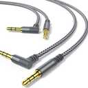 2 Pack Aux Cable, 3.3ft TRS Auxiliary Cables 90 Degree Right 3.5mm Nylon Braided 1/8 AUX Cord for Car Compatible with Stereos, Speaker, iPod iPad Smartphone, Headphones Sony,Echo Dot,Beats- Grey