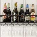 MAIKAILUN Wall Mounted Wine Rack Black with Glass Holder 30in Metal Bottle Holder Hanging Multi-Functional Wine Storage Display Rack for Home Bar Dining Room Kitchen (Black, 1-Tier)