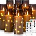 Raycare Flameless Candle with Remote Timer  9 Flickering Acrylic Battery Operated LED Pillar Candles with Embedded Star String for Christmas, Home Decor, and as a Gift(Grey)
