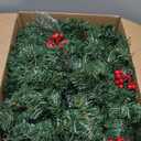 Remote Control - 18FT Long Prelit Outdoor Christmas Garland 100 Warm White & Colorful Lights Timer 8 Modes Thick 460 Branches 15 Pinecone 165 Berry Christmas Cedar Garland for Stairs Porch Front Door