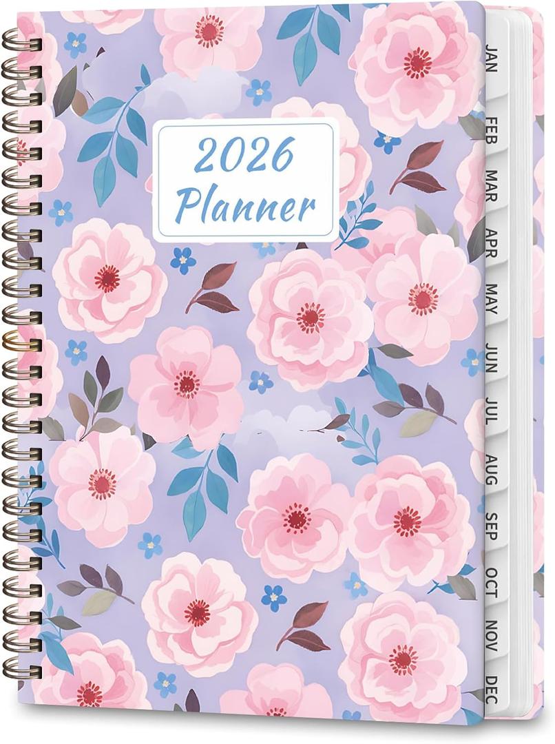 3 x 2026 Planner, Weekly and Monthly Calendar Planner , Jan 2026 - Dec 2026, Hardcover Calendar Planner with Tabs, Spiral Bound, Inner Pocket, Agenda Notebook for Office School Supplies, 6.2" x 8.5" - Pink Blossoms