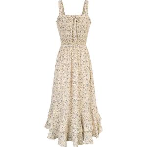 GRACE KARIN Women's 2025 Summer Floral Boho Dress Square Neck Strapped Swing A Line Sundress Beach Long Maxi Outfits (Light Yellow), 2XL